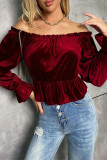 Sexy Solid Flounce Off the Shoulder Tops