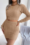 Sweet Elegant Solid Solid Color O Neck Long Sleeve Two Pieces