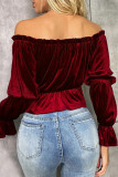 Sexy Solid Flounce Off the Shoulder Tops
