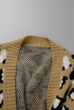 Elegant Animal Print Printing Cardigan Collar Tops