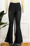 Casual Solid Patchwork Boot Cut Denim Jeans