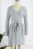 Sexy Elegant Solid Frenulum Solid Color V Neck A Line Dresses