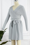 Sexy Elegant Solid Frenulum Solid Color V Neck A Line Dresses
