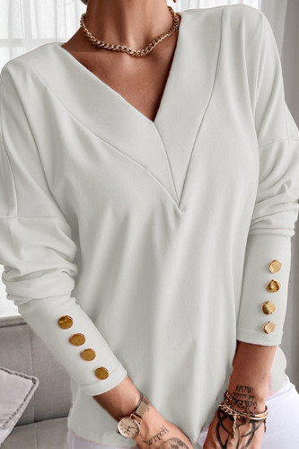 Elegant Solid Buttons V Neck Tops