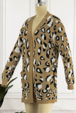 Elegant Animal Print Printing Cardigan Collar Tops
