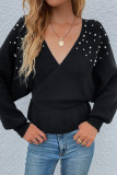 Work Solid Beading V Neck Tops
