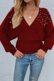 Work Solid Beading V Neck Tops