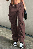 Street Solid Patchwork Pocket Straight Straight Solid Color Bottoms