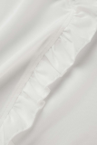 Casual Solid Flounce V Neck Tops