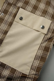 Casual Plaid Patchwork Pocket Turndown Collar Outerwear
