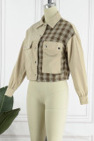 Casual Plaid Patchwork Pocket Turndown Collar Outerwear