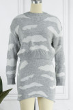 Casual Geometric Patchwork Contrast O Neck Long Sleeve Two Pieces