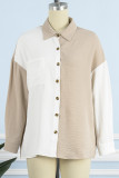 Elegant Color Block Patchwork Turndown Collar Tops