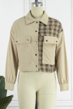 Casual Plaid Patchwork Pocket Turndown Collar Outerwear