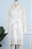 Sexy Elegant Solid Hollowed Out Turndown Collar A Line Dresses