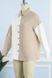 Elegant Color Block Patchwork Turndown Collar Tops