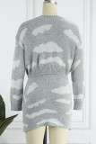 Casual Geometric Patchwork Contrast O Neck Long Sleeve Two Pieces