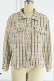 Sweet Elegant Plaid Buttons Turndown Collar Tops