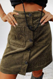 Work Solid Make Old Pocket Buckle Straight High Waist Conventional Solid Color Bottoms