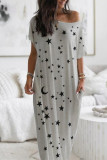 Casual Print Patchwork O Neck One Step Skirt Dresses
