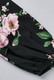 Casual Print Patchwork Half A Turtleneck Waist Skirt Dresses