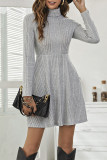 Simplicity Solid Flounce Turtleneck Pleated Dresses