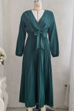 Elegant Solid Frenulum Fold V Neck Pleated Dresses