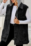 Street Solid Patchwork Pocket Hooded Collar Tops