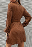 Solid With Belt O Neck One Step Skirt Dresses