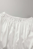 Elegant Solid Fold Asymmetrical Off the Shoulder Half Sleeve Two Pieces
