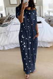 Casual Print Patchwork O Neck One Step Skirt Dresses