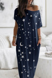 Casual Print Patchwork O Neck One Step Skirt Dresses
