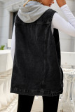 Street Solid Patchwork Pocket Hooded Collar Tops