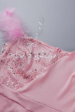 Elegant Embroidered Feathers Strapless Straight Jumpsuits