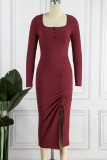 Sweet Elegant Solid Draw String Solid Color Square Collar A Line Dresses
