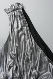 Sexy Elegant Solid Patchwork Frenulum High Opening Oblique Collar A Line Dresses