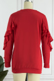 Casual Solid Flounce O Neck Tops