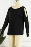 Casual Solid Buttons Asymmetrical Collar Tops
