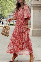 Sweet Elegant Print Flounce Printing O Neck Printed Dress Dresses
