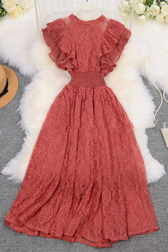 Sweet Elegant Solid Lace O Neck A Line Dresses
