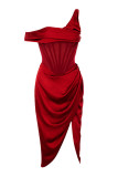 Sexy Elegant Solid Patchwork One Shoulder Irregular Dress Dresses
