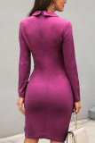 Elegant Simplicity Solid Fold Turn-back Collar One Step Skirt Dresses