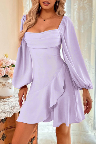 Sweet Elegant Solid Flounce Zipper Square Collar A Line Dresses