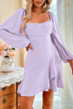 Sweet Elegant Solid Flounce Zipper Square Collar A Line Dresses