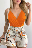 Sexy Print Printing V Neck Sleeveless Two Pieces