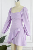 Sweet Elegant Solid Flounce Zipper Square Collar A Line Dresses