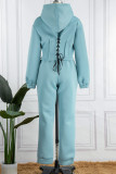 Sportswear Solid Frenulum Hooded Collar Long Sleeve Two Pieces
