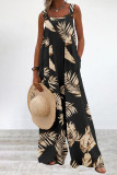 Casual Print Printing Spaghetti Strap Loose Jumpsuits