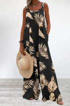 Casual Print Printing Spaghetti Strap Loose Jumpsuits