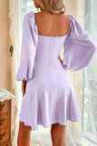 Sweet Elegant Solid Flounce Zipper Square Collar A Line Dresses